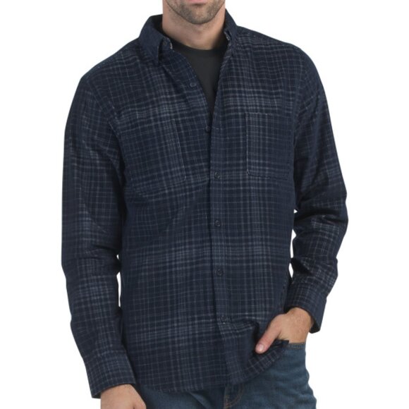 NEW SCOTCH & SODA Corduroy Plaid Long Sleeve Button Front Shirt dark blue 362mn - Picture 1 of 2